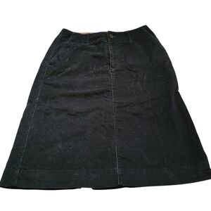 Eddie Bauer Corduroy Sz 2 Black A-Line Skirt Belt Loops V Cut In Back Slit Back
